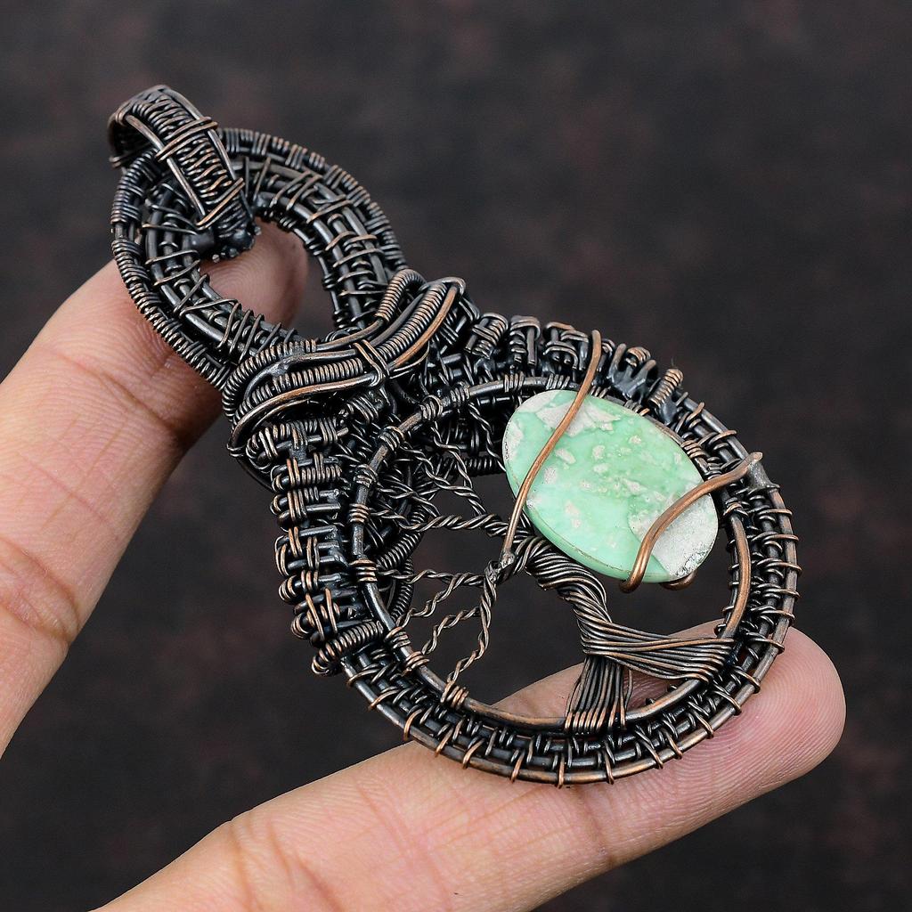 Tree Of Life Variscite Pendant Copper Wire Wrapped Pendant Real Gemstone Jewelry Handmade Pendant Copper Wire Wrap Jewelry Pendant For Gift