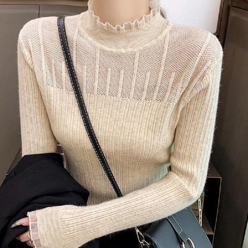 Перспективный сетчатый праймер женский весенне-осенний высококлассный модный темпераментный грибной край кружевной праймер женский с длинным рукавом облегающий