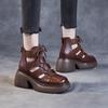 Women's Retro Cowhide Roman Sandals: 2024 Summer Collection - Thick-Soled, Hollow Design, Mesh Boots Style