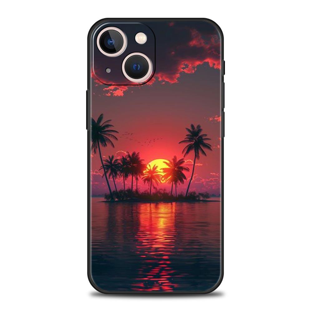 Летняя пляжная сцена на закате на море Пальма Чехол для телефона для iPhone 16 13 15 14 12 11 Pro MAX XR X SE XS 7 8 Plus Мягкий ТПУ чехол