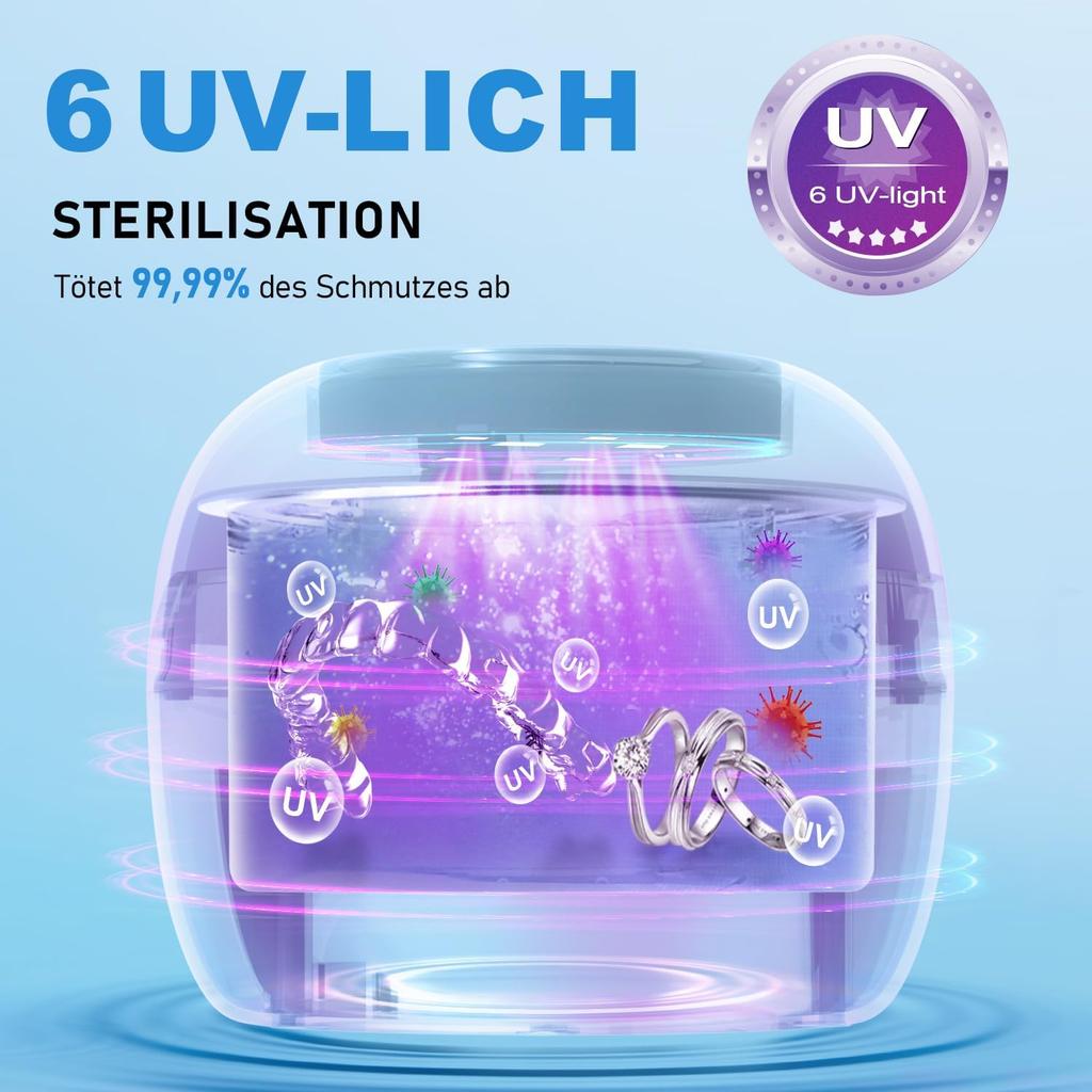 Ультразвуковое чистящее устройство, 42000 Гц Стоматологический контейнер, 4-ламповый УФ-очиститель для стоматологической дуги, брекетов, ретейнера, зубных протезов, элайнера, протезов, ювелирных изделий