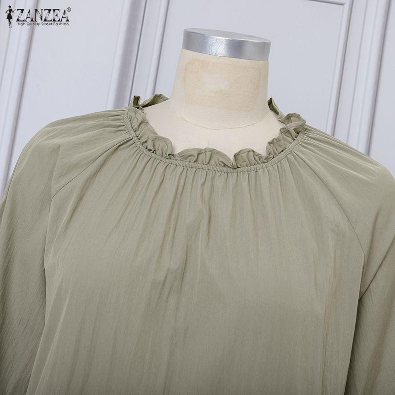 ZANZEA Женское повседневное платье-макси с длинным рукавом, круглым вырезом, свободного кроя