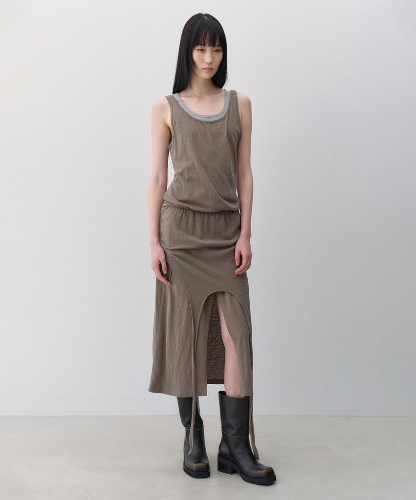Insilence Woman Knit-Like Layered Dress Brown