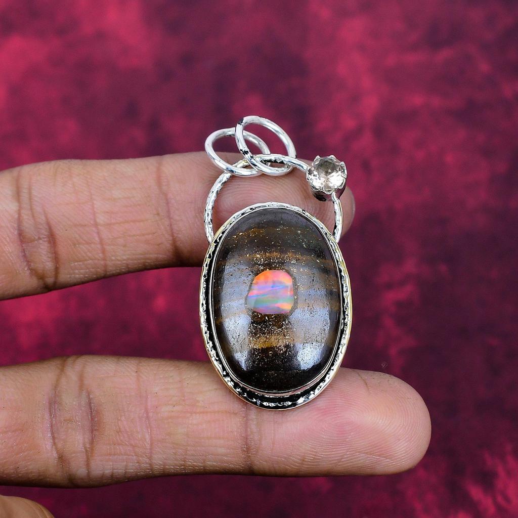 Boulder Opal & Morganite Jewelry, 925 Solid Sterling Silver Pendant Handmade Gemstone Jewelry, Gifts For Wife Brand New Pendant