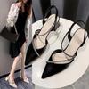 Sandals Women's Middle Heel Fairy Style Pointed  New RhinestoneThick High Heels Black Luxury Designer Summer Footwear
