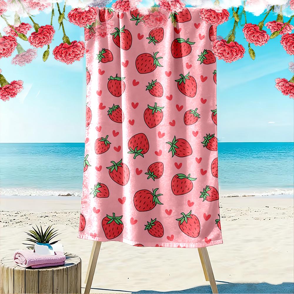 Strawberry Pattern with Hearts Design Beach towel quick-drying for travel outdoor sports jogging beach and swimming