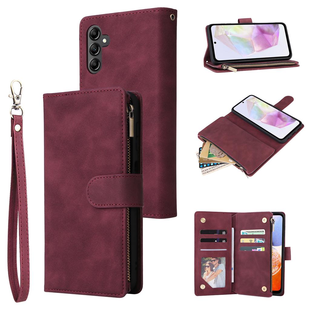 Чехол-кошелек из кожи на молнии для Samsung Galaxy A35 5G с несколькими отделениями для карт