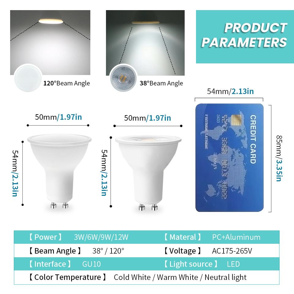 4-10PCS LED Spotlight GU10 AC220V 3W6W9W12W Is Suitable For Household Lighting LED Bulbs In Dining Room Bedroom Living Room