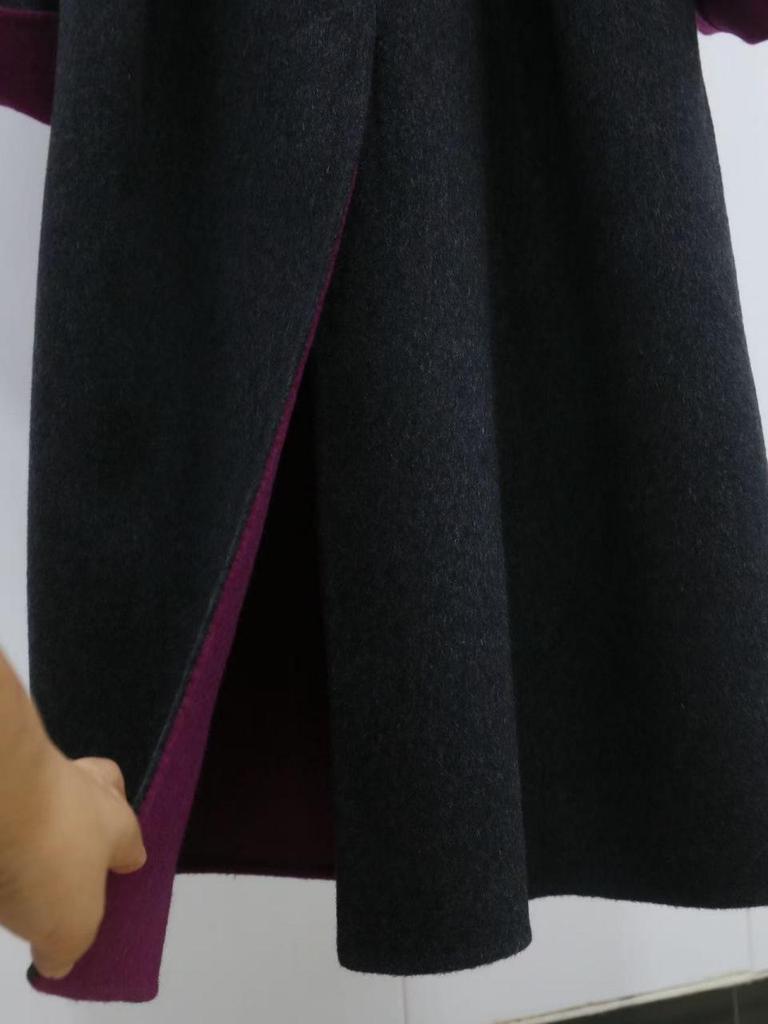 Двухцветное шерстяное пальто-кокон - Минималистичное, Высококачественное, Утепленное, Свободного кроя, Двустороннее