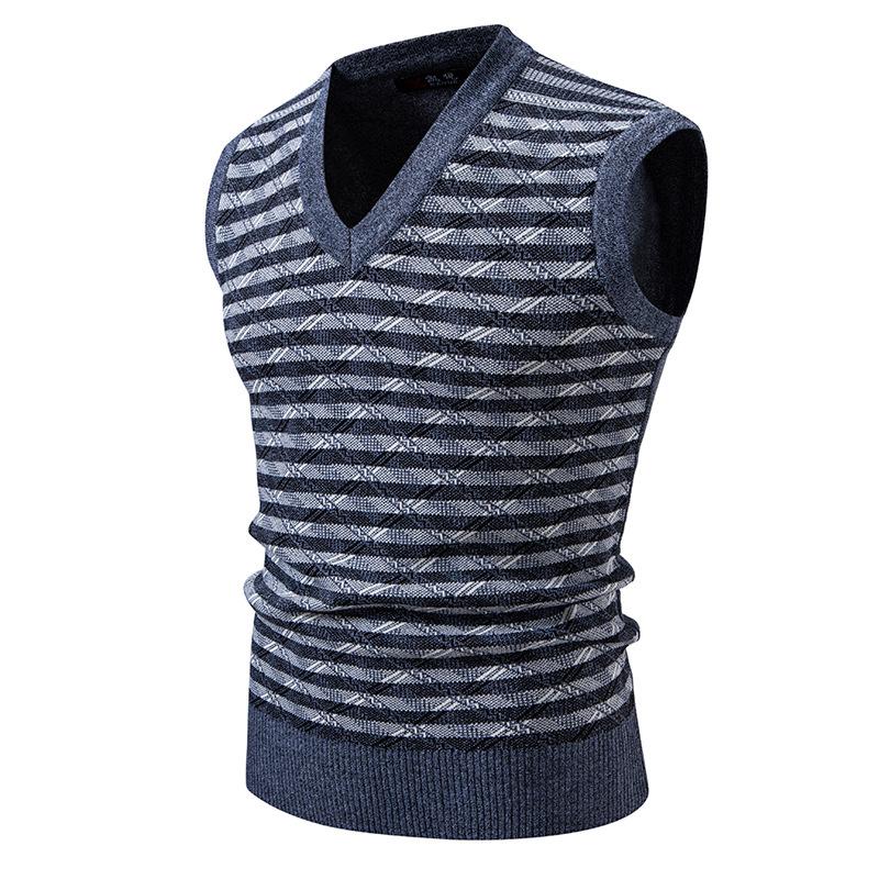 Men's Sleeveless Sweater Striped Wool Vest Vest V-neck Pullover Autumn and Winter New Knitted Sweater