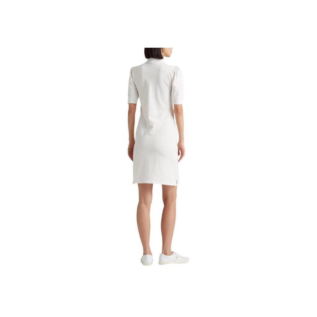 Polo Ralph Lauren Solid Color Polo Collar Slim Fit Midi Short Sleeve Dress Women Dresses White 200834569-002