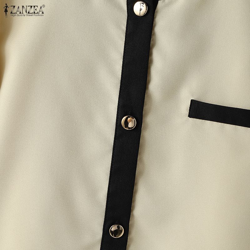 ZANZEA Женская повседневная блузка с круглым вырезом и длинными рукавами