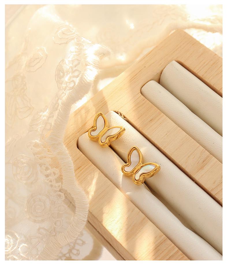 18k Gold-Plated Korean Minimalist Butterfly and Seashell Necklace & Earring Set