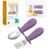 Qkie Spoon and Fork Set Baby Food Spoon Baby Spoon Fork with Storage Bag for 8 Months and Up Sweet Potato Self-Eating (Purple Color)