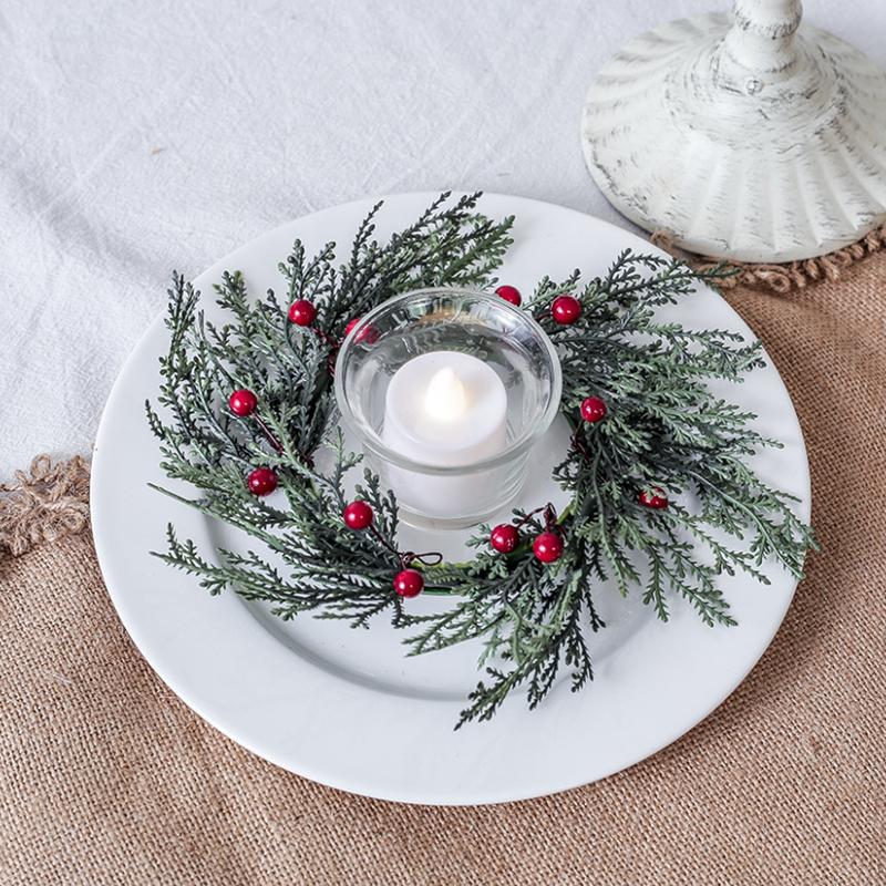 Рождественский венок-подсвечник Искусственные цветы Кольцо для свечи Рождество Новый год Украшение стола Подсвечник Гирлянда Украшение для вечеринки