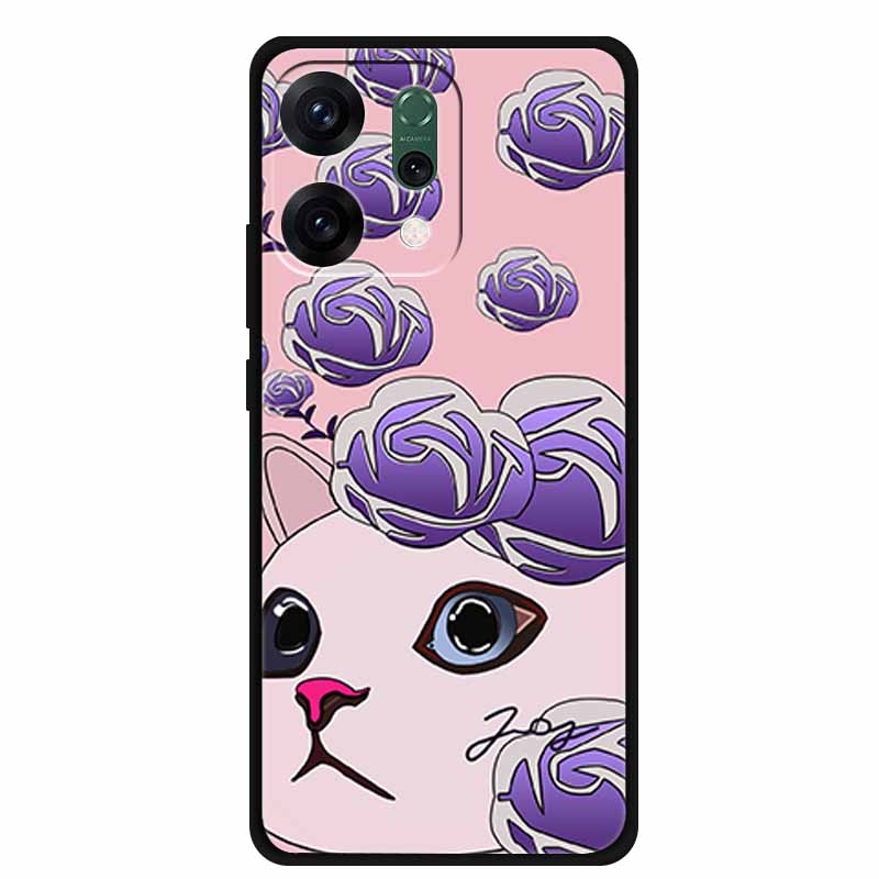 For Oppo Reno 14 5G 3D CaseRelief Flowers Emboss Phone Cover For Oppo Reno 14 Black Silicone Shockproof Soft Fundas Protector