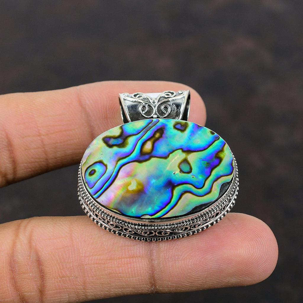 Abalone Shell Pendant Real Gemstone Pendant 925 Sterling Silver Pendant Vintage Pendant Abalone Shell Jewelry Handmade Birthstone Pendant