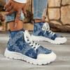 Модная обувь для женщин 2024 года, европейская и американская мода, синие джинсовые женские ботинки, повседневные спортивные ботинки на шнуровке с высоким берцем, Zapatos