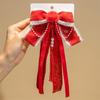 Lion Red Bow Hair Clip Plush Ball Embroidered Bow Headwear Children's Chinese Hairpin  Tang Suit