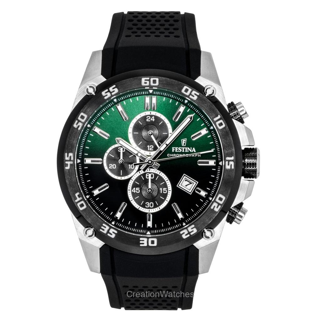 FESTINA The Originals Chronograph Rubber Strap Green Dial Quartz F20330-B 100M Men's Watch