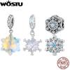 925 Sterling Silver Snowflake Charm Blue Zirconia Beads Opal Ice Flower Pendant Fit Original Bracelet DIY Winter Jewelry