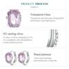 Bamoer 925 Sterling Silver Pink Square Gemstone Ear Buckles Sweet Hoop Earrings for Women Girls Original Design Fine Jewelry