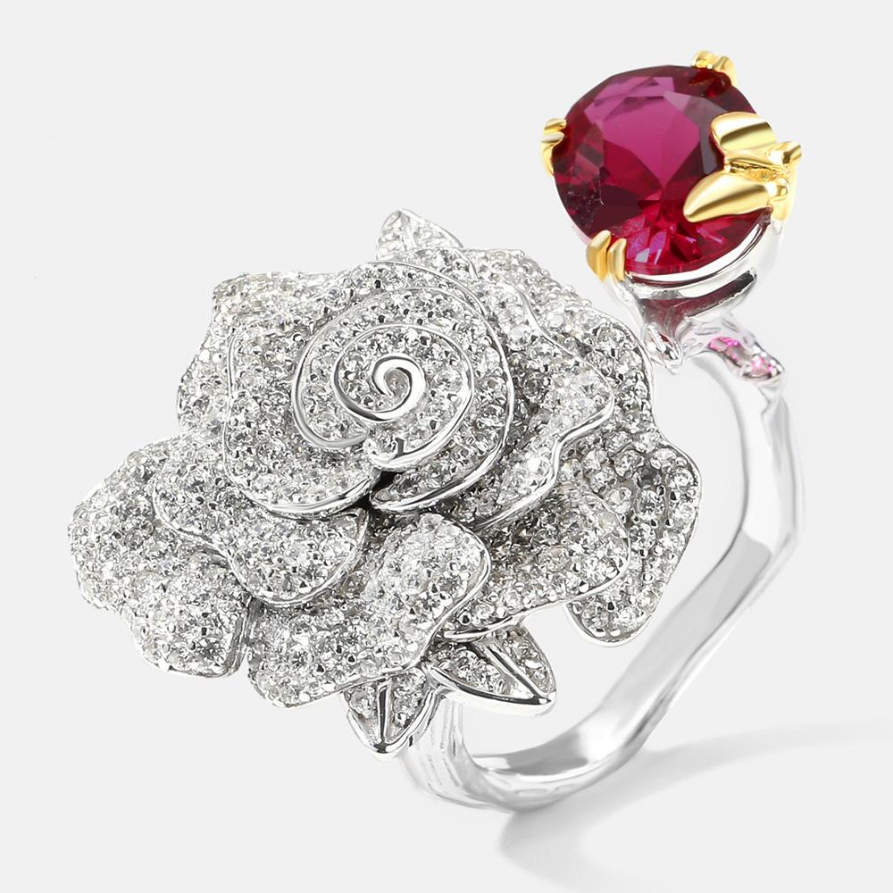 WUIHA Vintage 925 Sterling Silver Lab Sapphire Ruby High Carbon Diamonds Gemstone Wedding Engagement Flower Ring Fine Jewelry