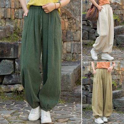 Женские повседневные брюки Эластичная талия Регулируемый шнурок Однотонные брюки с широкими штанинами Однотонные брюки гаремы