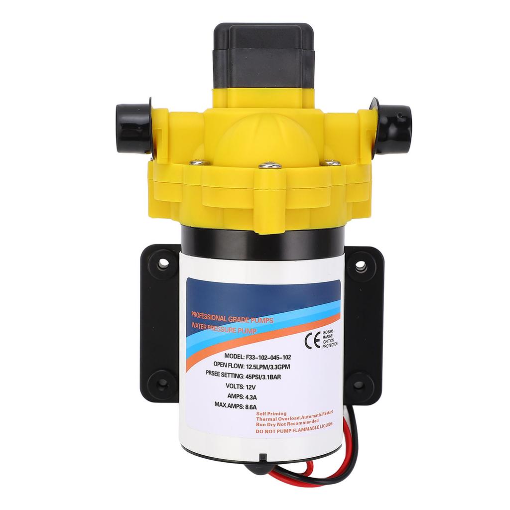 12V DC Diaphragm Water Pump Self Priming 3.3 GPM 45 PSI Low Noise Fresh Water Pump for RV Marine Yacht Caravan