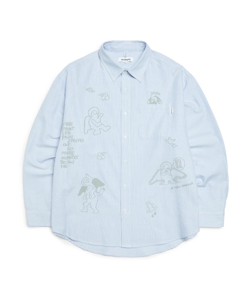 Mark Gonzales Рубашка в полоску Og Artwork - Небесно-голубая