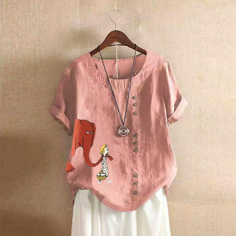 GMXIA Летняя винтажная футболка больших размеров из хлопка и льна с коротким рукавом, повседневная свободная футболка из хлопка и льна для женщин, женская одежда больших размеров