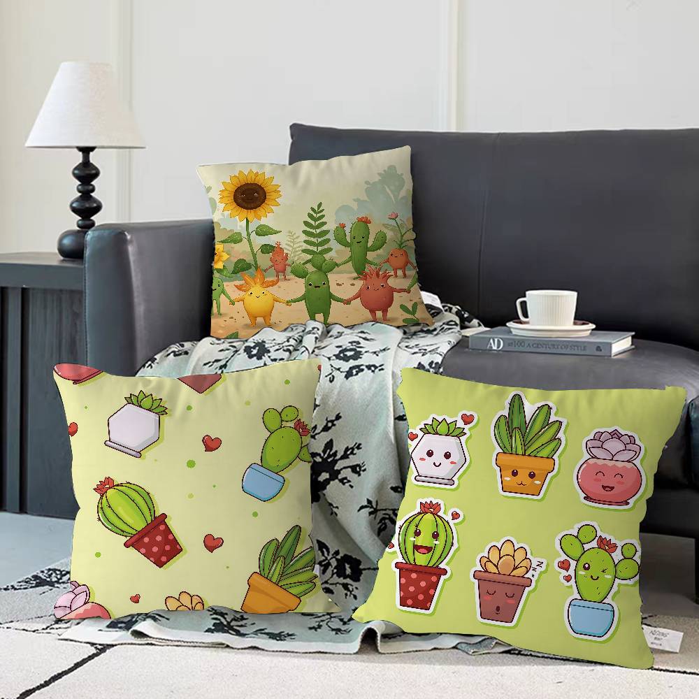 Cute Cartoon Succulent Pillow Gifts Home Office Furnishings Bedroom Sofa Car Cushion Cover Case 45x45cm