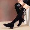 Ladies Knee High Shaft Shoes Pointed Toe Winter 2024 Middle Heel Chic and Elegant Women's Long Boots Spring Autumn On Offer Boot