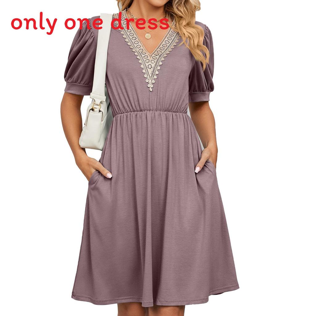 Urban Style Dress With Pockets And V Neck For Spring Casual Wear