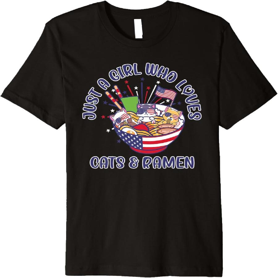 Unisex T-shirt Noodle Ramen Lovers Cat Mom USA Flag Firework 4th of July Premium T-Shirt
