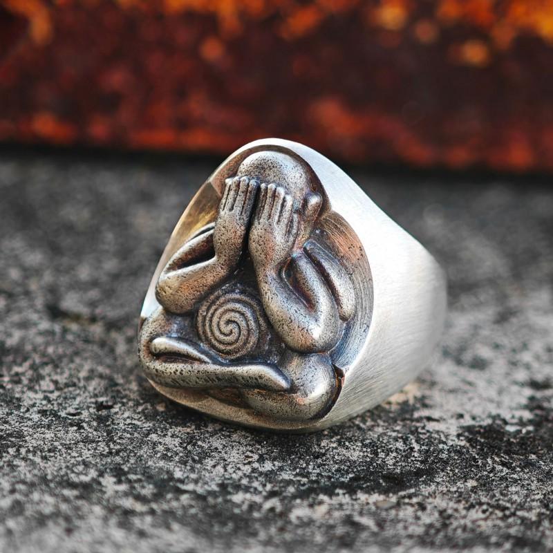 Adjustable Open Ring With Buddha Motif Vintage Style Mens Womens Bohemian Statement Jewelry
