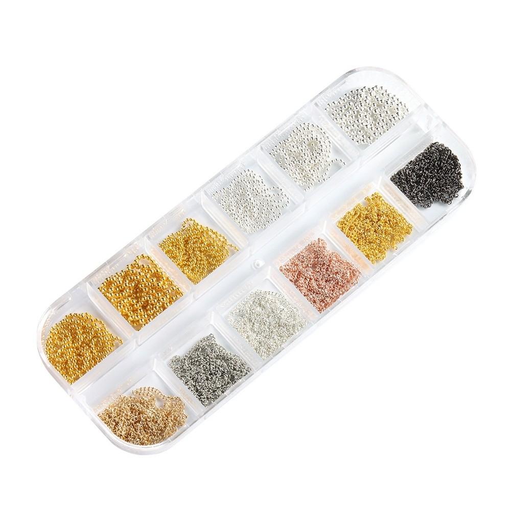 Metal Nail Art Chains 12 Grids DIY Nail Embellishments Metallic Nail Art Accessories Set Manicure