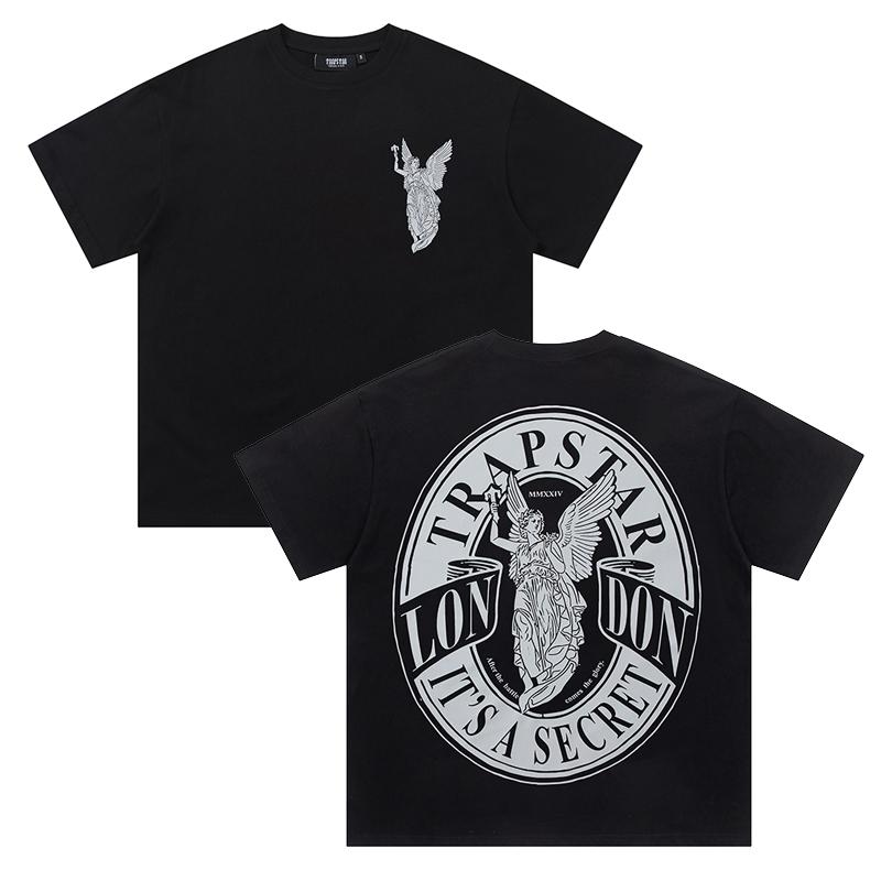 741 Trapstar London 2025 Лето Новая Высококачественная Хлопковая Круглая Горловина Свободная Футболка Большого Размера Для Мужчин и Женщин Парная Футболка