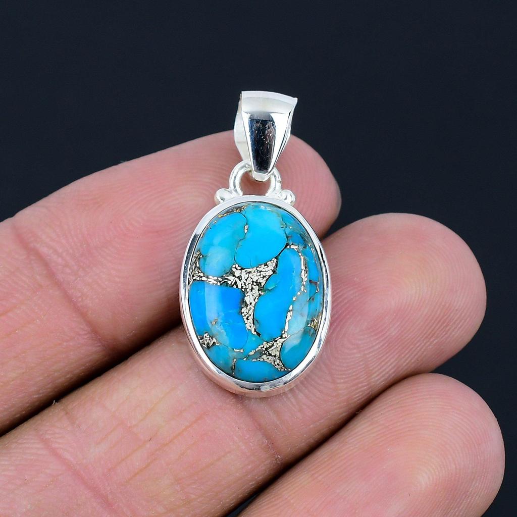 Подвеска из натурального синего медного бирюзового камня, серебро 925 пробы, подвеска ручной работы, ювелирный подарок на День святого Валентина