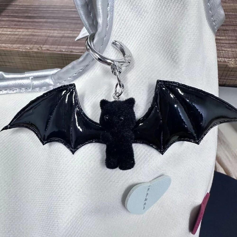 Cute Flocking Bear Doll Keychain Pile Coating Bag Pendant Fashion Bat Bear Keyring Backpack Decor