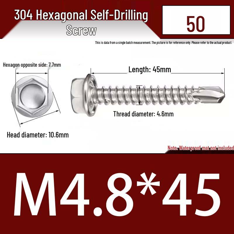 Самосверлящий винт с шестигранной головкой M5.5 x 6.3 из нержавеющей стали 304
