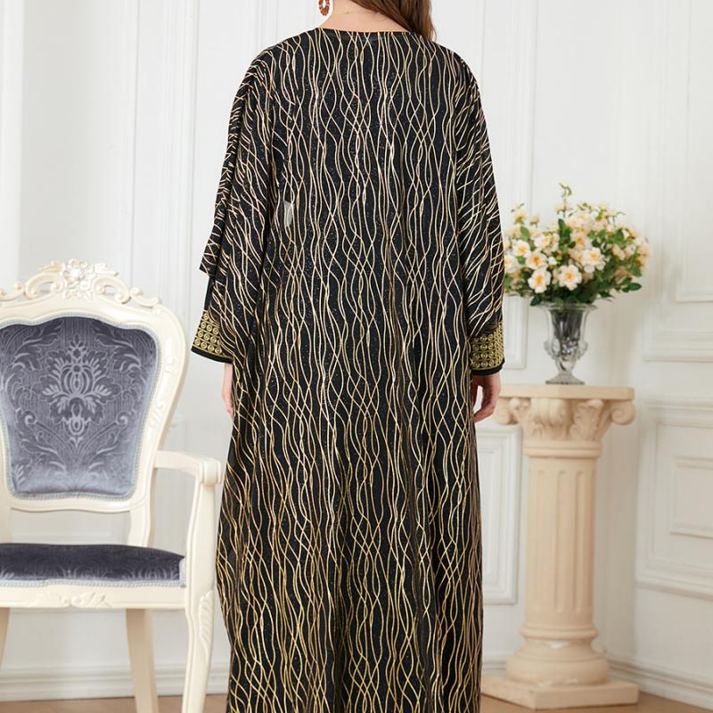 Ближневосточное мусульманское женское абайя с круглым вырезом, вышитым и позолоченным, с длинными рукавами, европейское и американское внешнеторговое платье из двух частей