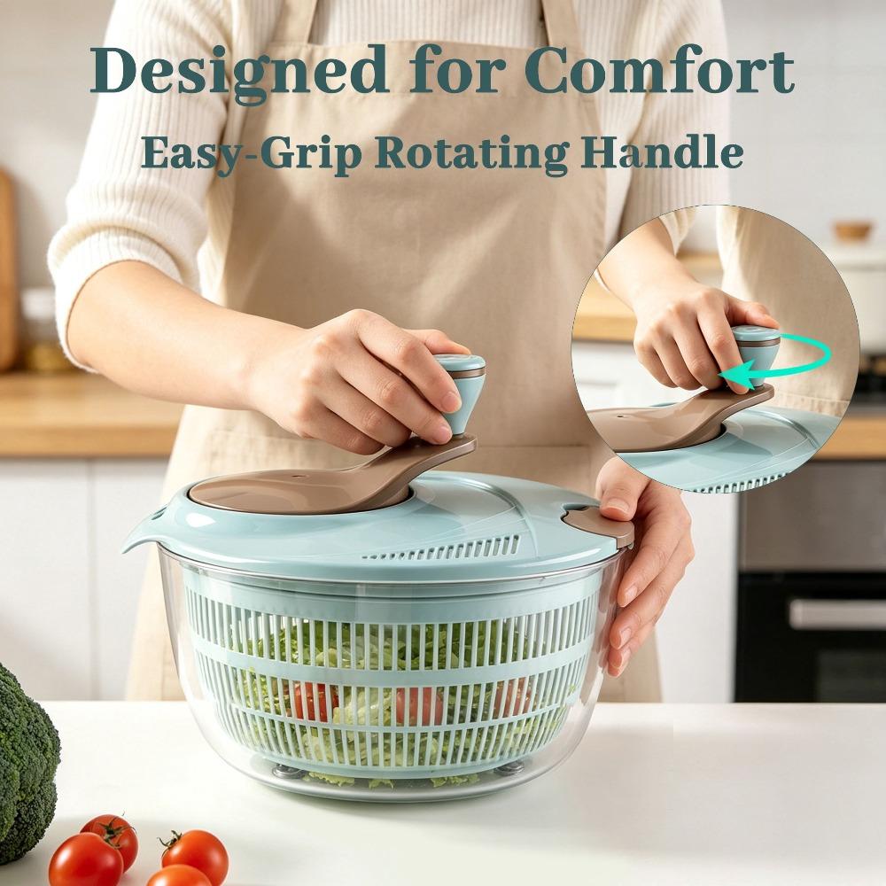 Salad spinner with dual drainage holes, 4.2-quart capacity, non-slip base and hand crank, for washing and spinning vegetables and fruits (1 piece)