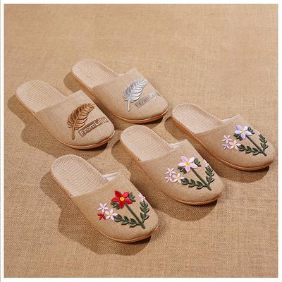 Ретро-модные женские тапочки из мягкой льняной ткани с вышивкой