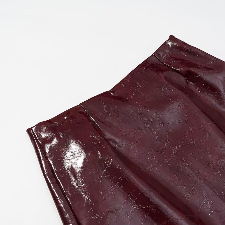 Women's Street Style Leather Suit: Double-breasted Waist-cinching Jacket & A-line Skirt Set