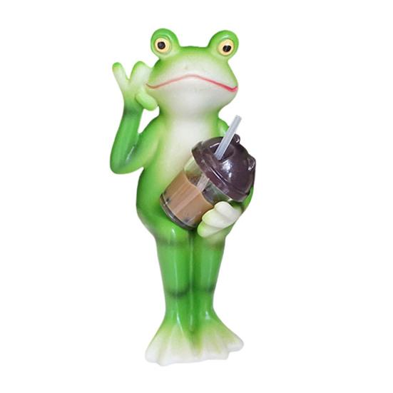 Cartoon Frog Figurine Holding Vase Milk Tea Frog Statue Resin Animal Sculpture Outdoor Garden Flower Pot Hugger Ornament