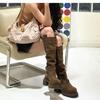 2024 Осень/Зима Новые Модные Женские Сапоги Толстая Подошва Эластичные Сапоги-Чулки До Колена Круглый Носок Ретро Сапоги Рыцаря