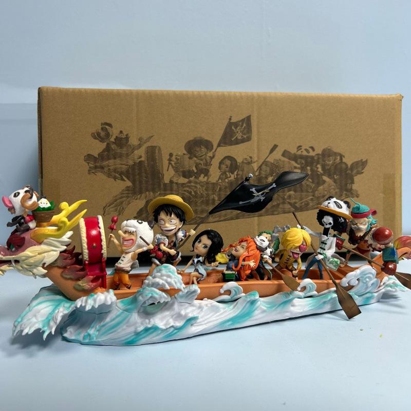 Анимационная фигурка ONE PIECE, команда Соломенной Шляпы, лодка-дракон, полный набор, Луффи, Зоро, Санджи, Чоппер, модель, украшение, Король Морей