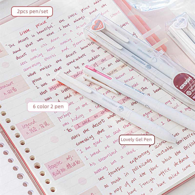 2 шт./кор., 6 цветов, гелевая ручка Ins, простая, красочная, однотонная гелевая ручка, тонкая флэш-маркер, ручка для скрапбукинга, красочная ручка, студенческие принадлежности