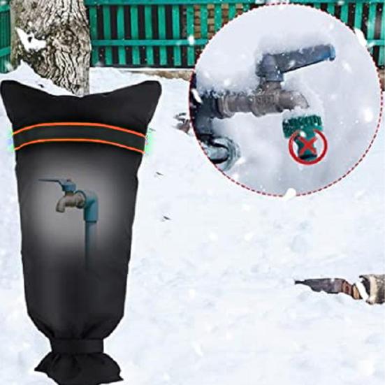 Winter Outdoor Faucet Cover Waterproof Oxford Cloth Reflective Garden Lawn Hose Bib Hydrant Pipe Faucet Freeze Protection Black Insulation Cover